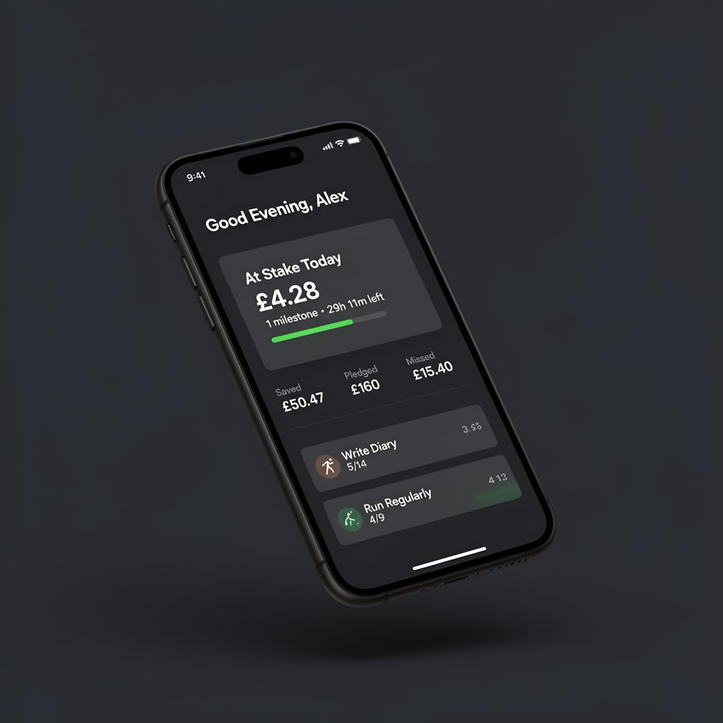 safeIncent iPhone mockup showing the daily stake dashboard